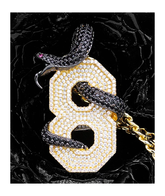 King Ice Black Mamba Number 8 Yellow Gold Necklace | Dulles