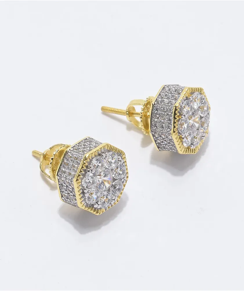 King Ice Hexagon Gold Stud Earrings Hamilton Place