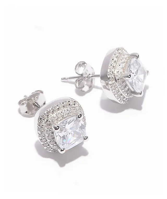 King Ice Iced Square Frame Silver Stud Earrings CoolSprings