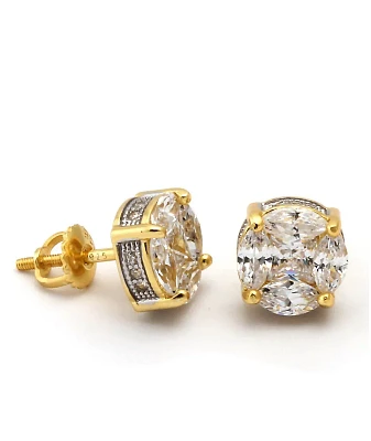 King Ice Iced Round Frame Gold Stud Earrings | Liberty Center