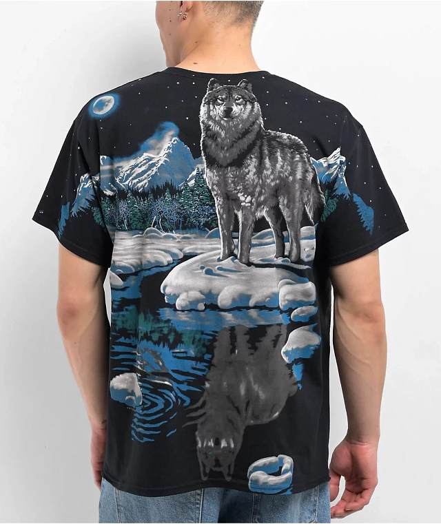 Liquid Blue Arctic Wolf Black T-Shirt at Hamilton Place in