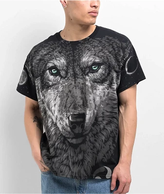 Liquid Blue Wolf Black T-Shirt | MainPlace Mall