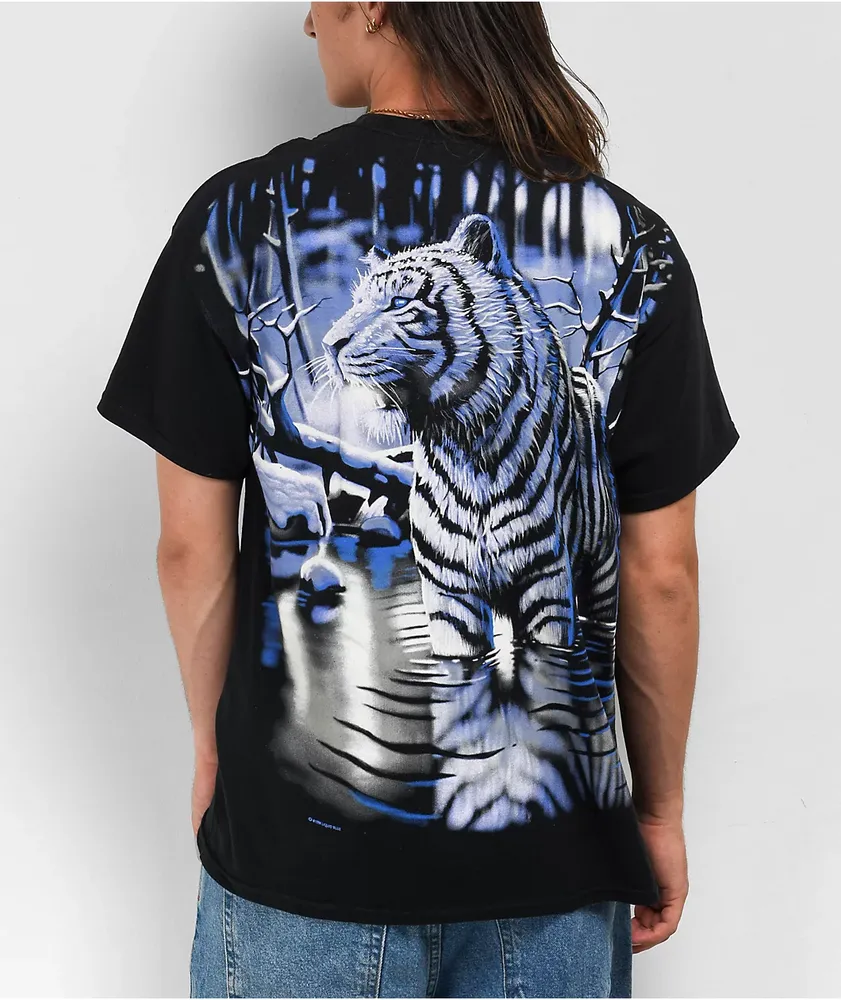 Liquid Blue White Tiger Black T-Shirt | MainPlace Mall
