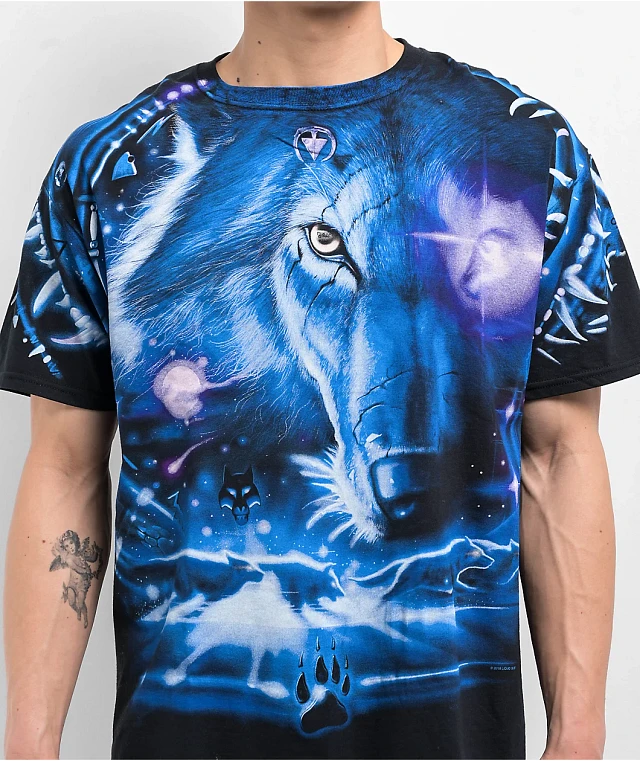 Liquid Blue Wolf Black T-Shirt | Arden Fair