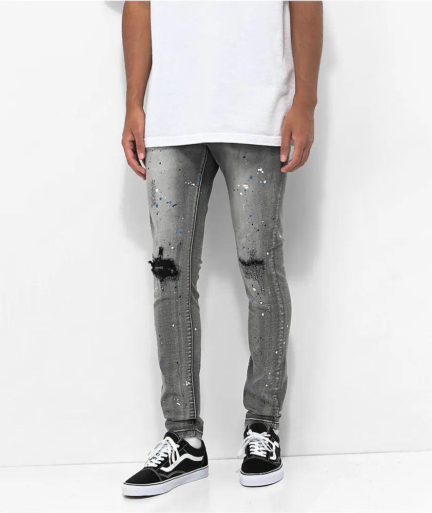 Lost Hills Ripped Paint Grey Skinny Jeans | Hamilton Place