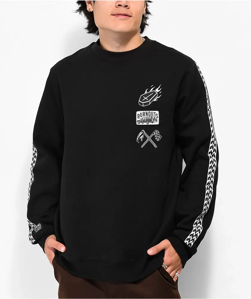 Lurking Class by Sketchy Tank Burnouts Black Crewneck Sweatshirt