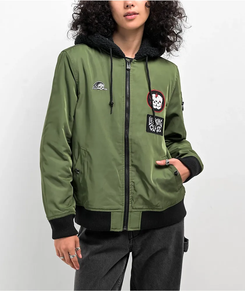 Olive green bomber jacket with hood new arrivals