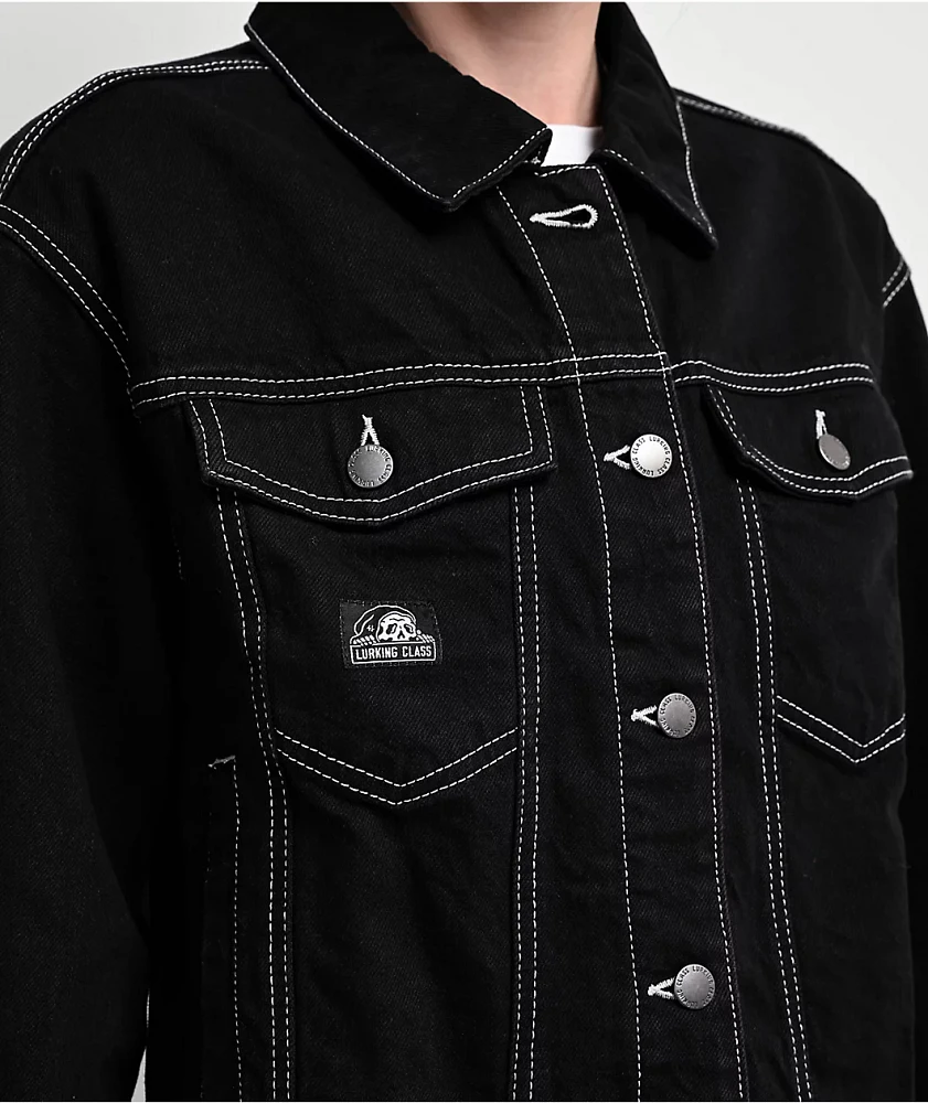 Contrast stitch black denim jacket new arrivals