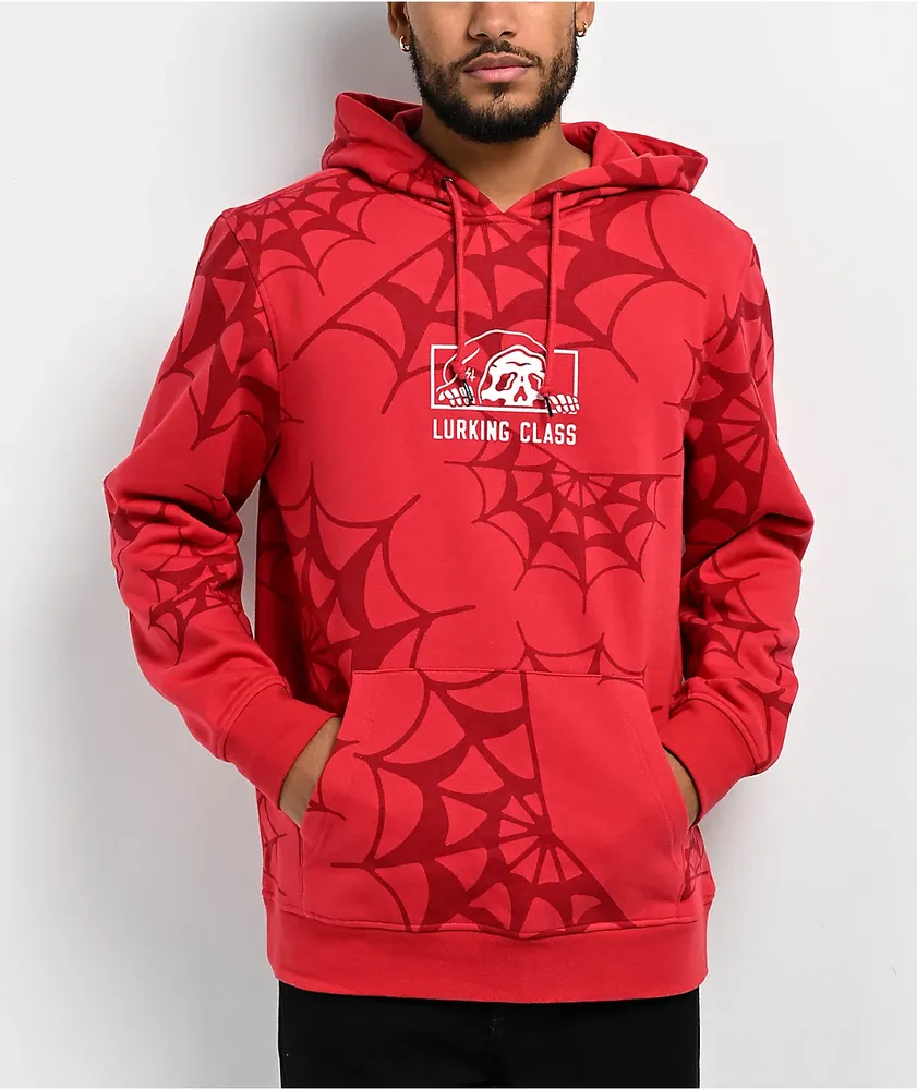 Lurking Class by Sketchy Tank Spider Webs Red Hoodie CoolSprings