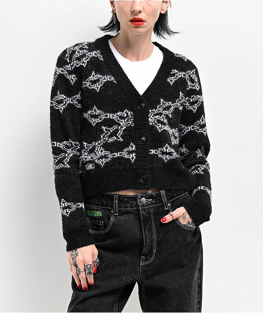 トップス 00s undercoverism Graphic Cardigan Punk Lurking Class by Sketchy Tank Spiked Chain Black Cardigan | Arden Fair