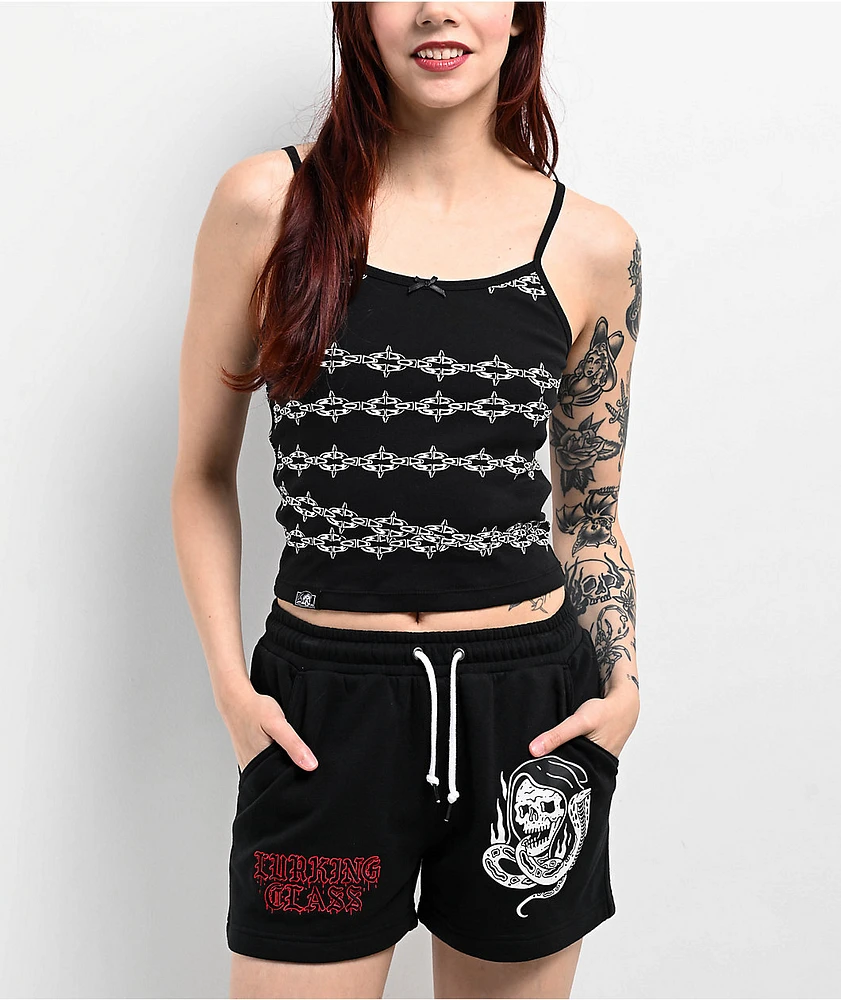 Lurking Class by Sketchy Tank Spiked Chain Black Crop Top
