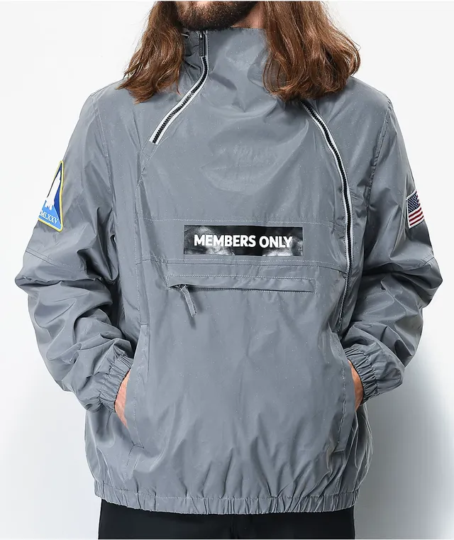 Members Only Space Suit Silver Reflective Pullover Jacket 