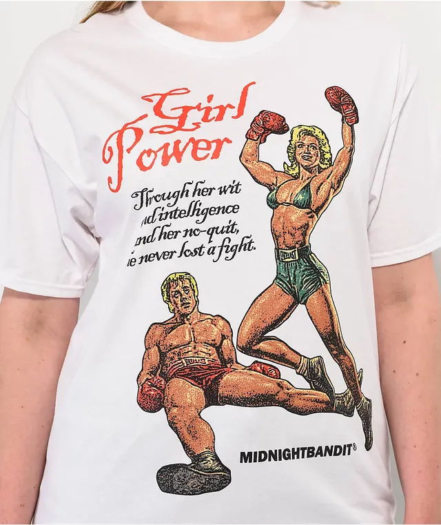 ★GIRLS JUMP THE MIDNIGHT pt ビッグTシャツ★ Midnight Bandit Girl Power White T-Shirt at Hamilton Place in