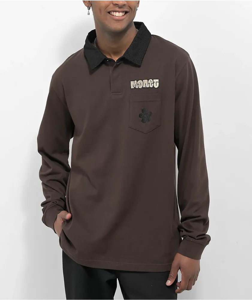 Monet Don t Hate Java Long Sleeve Polo Shirt Pueblo Mall