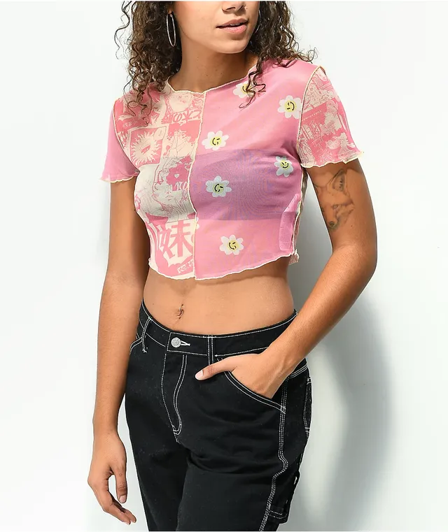 NGOrder Mixed Smile Pink Mesh Crop Top CoolSprings Galleria