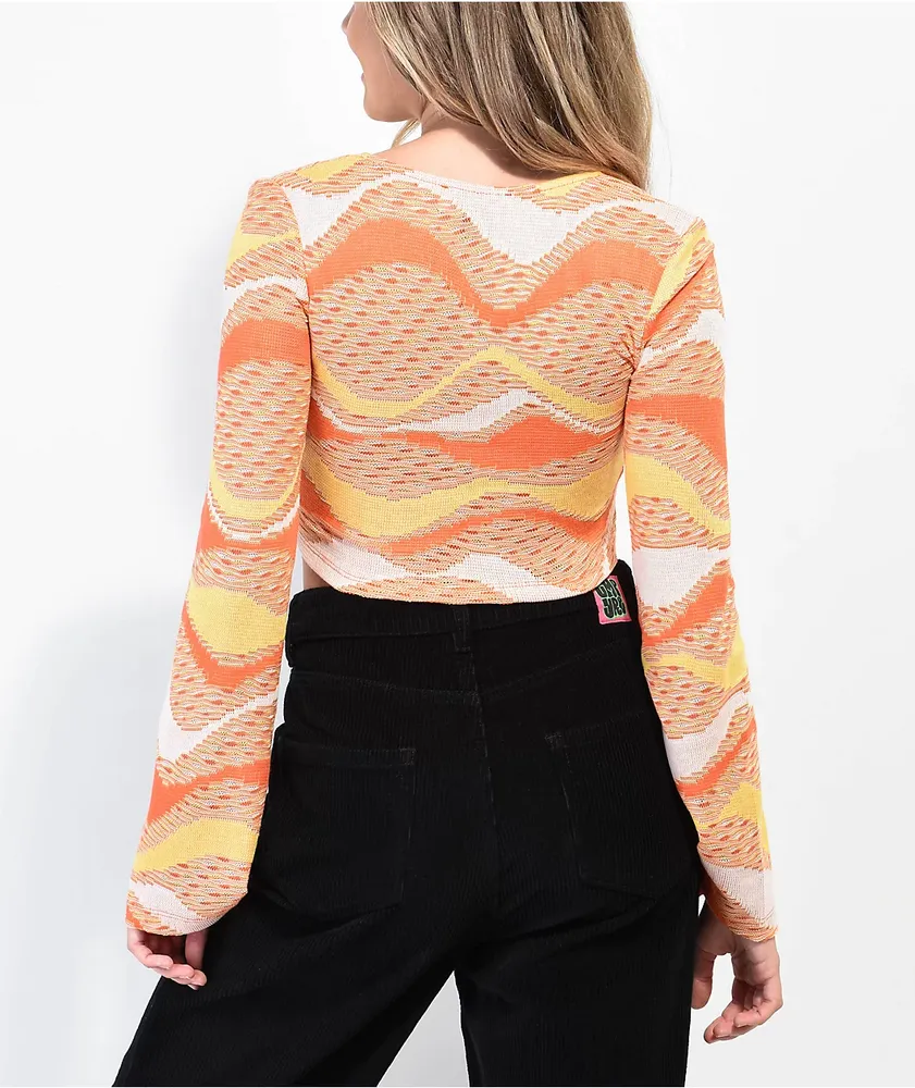 NGOrder Orange Flare Sleeve Tie Front Crochet Crop Top | Arden Fair