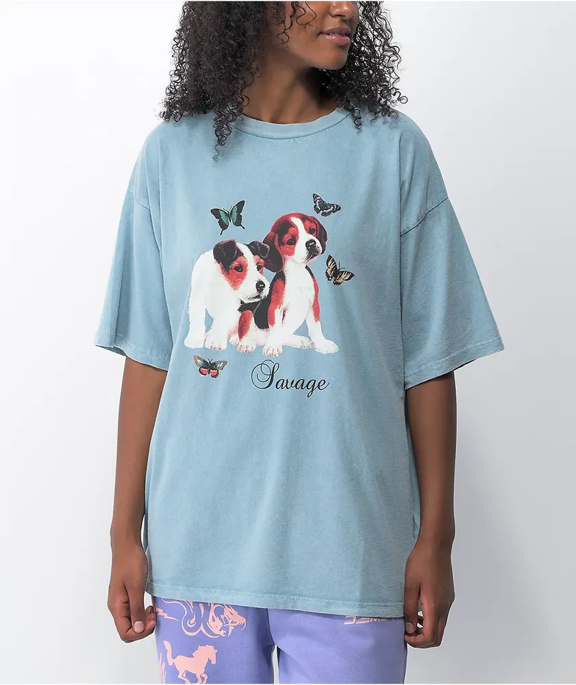Blue acid wash t sales shirt