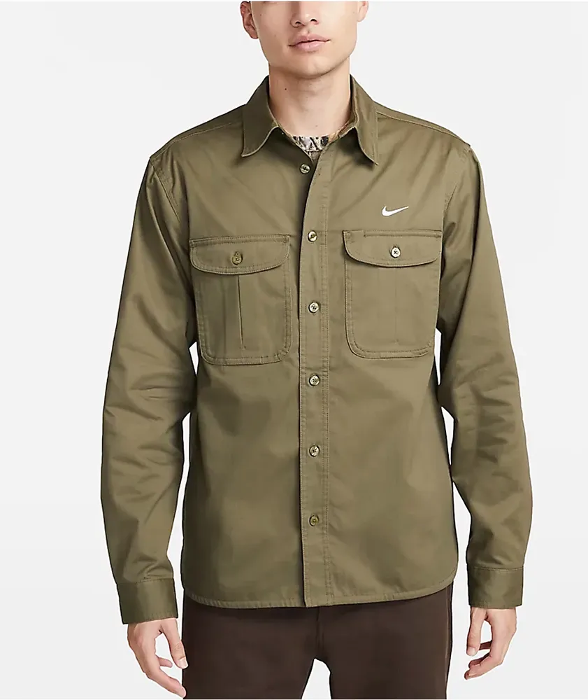 Nike SB Olive Green Long Sleeve Button Up Shirt CoolSprings Galleria