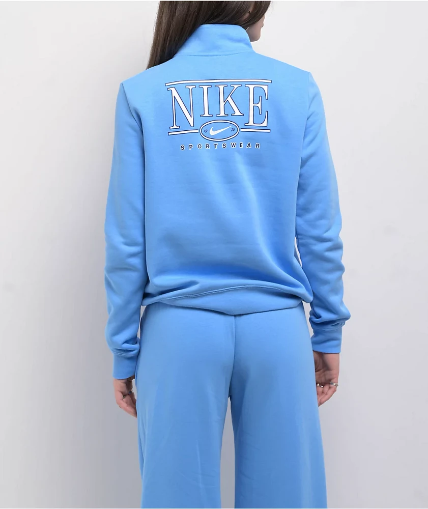 Nike Sportswear Club Blue Fleece Quarter Zip Sweatshirt | Arden Fair