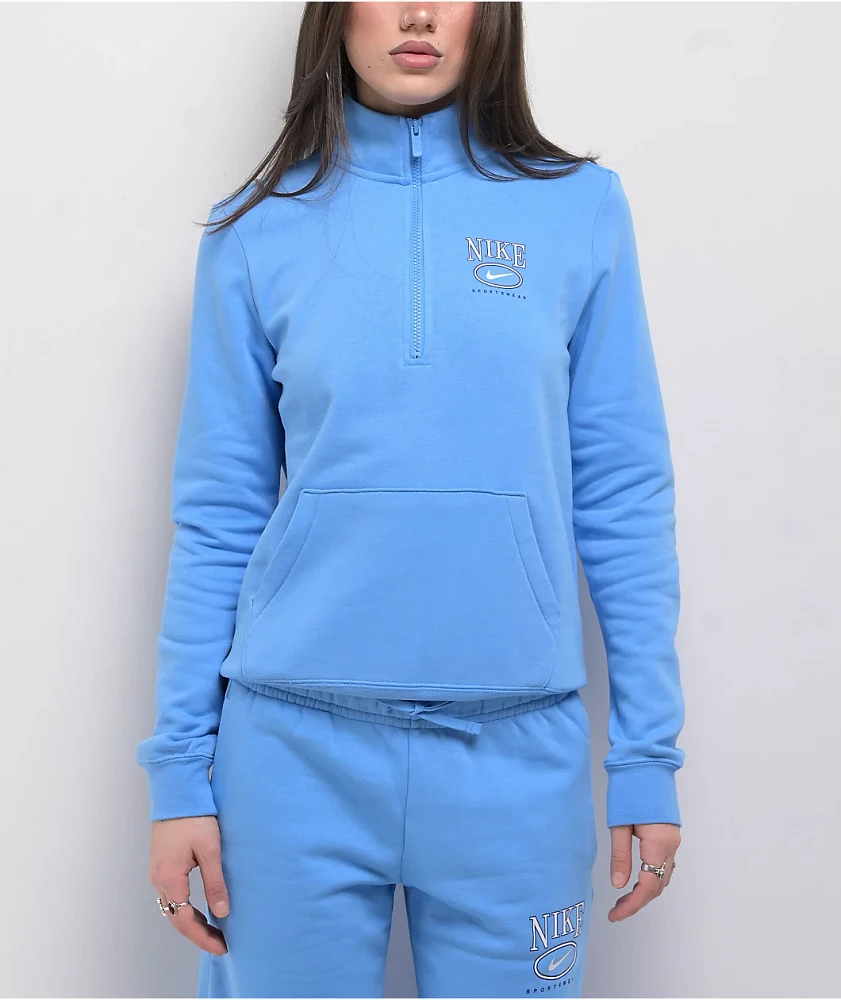 Nike Sportswear Club Blue Fleece Quarter Zip Sweatshirt | Arden Fair