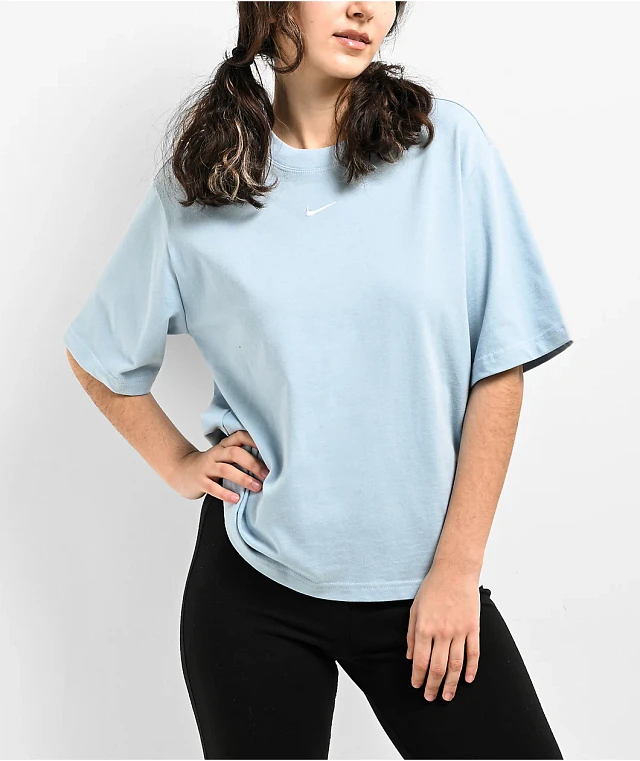 Nike Sportswear Essential Light Blue Boxy Crop T-Shirt | MainPlace