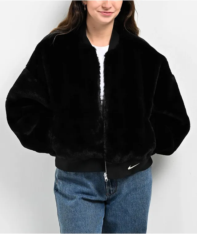 Nike Sportswear Faux Fur Black Reversible Bomber Jacket Pueblo Mall