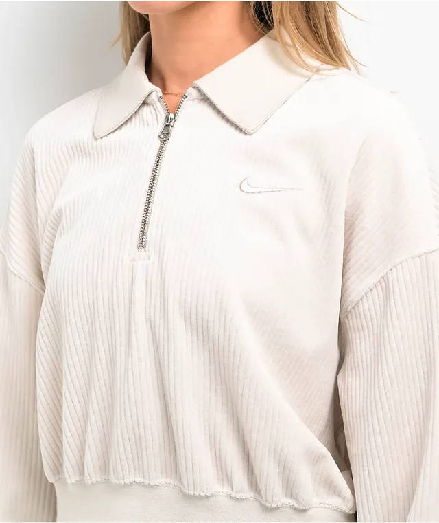 Nike Sportswear Mod Cream Velour Quarter Zip Crop Sweatshirt