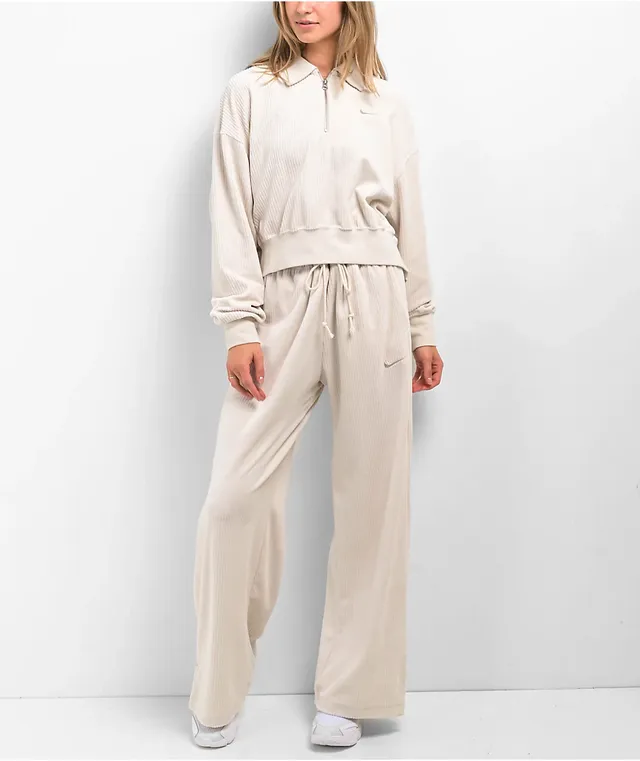 Nike Sportswear Mod Cream Velour Quarter Zip Crop Sweatshirt