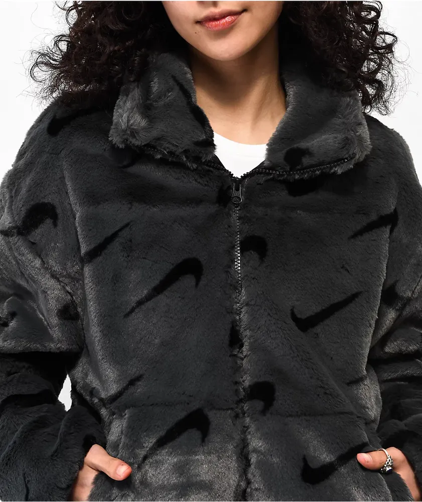 Nike black faux fur jacket shop