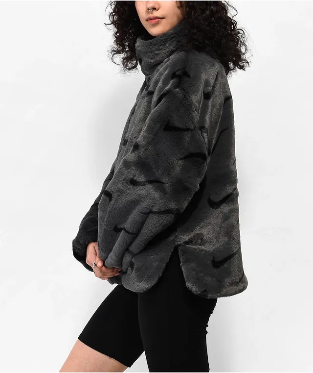 Nike Sportswear Plush Grey Faux Fur Jacket at Mall of
