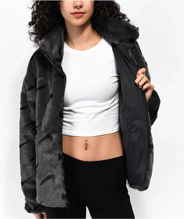 Nike Sportswear Plush Grey Faux Fur Jacket | MainPlace Mall