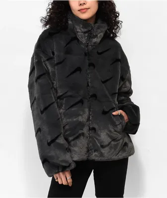 Nike Sportswear Faux Fur Black Reversible Bomber Jacket Nike Sportswear Faux Fur Black Reversible Bomber Jacket