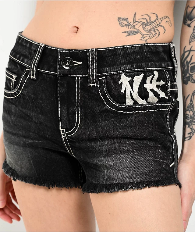 Ninth Hall Alyssia Crosses Black Wash Denim Shorts | Arden Fair
