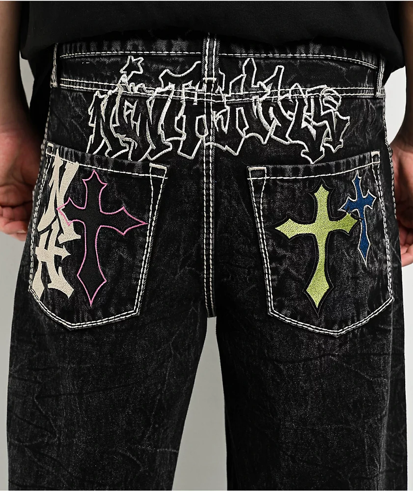 Ninth Hall Ambush Crosses Black Wash Loose Fit Jeans | Arden Fair