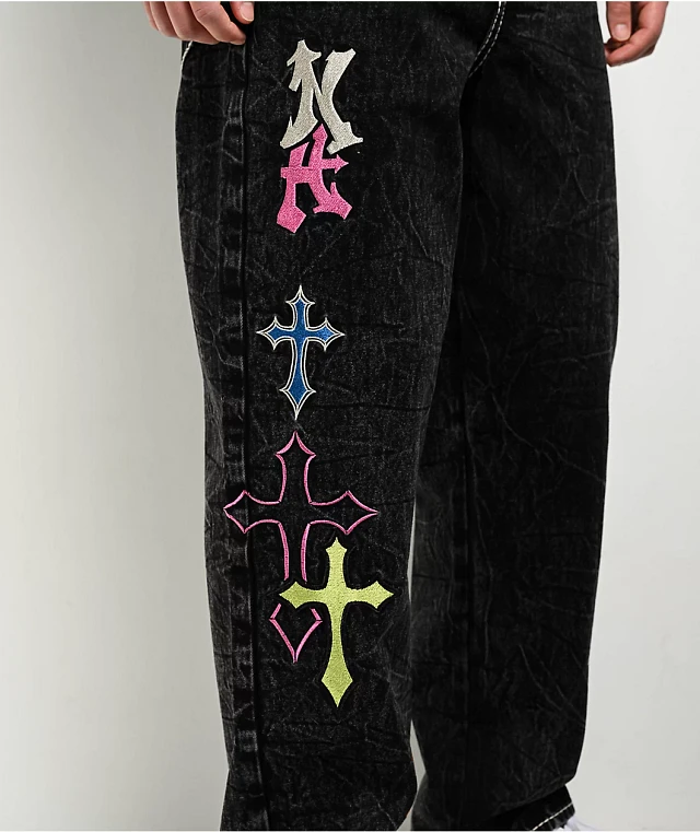 Ninth Hall Ambush Crosses Black Wash Loose Fit Jeans | Arden Fair