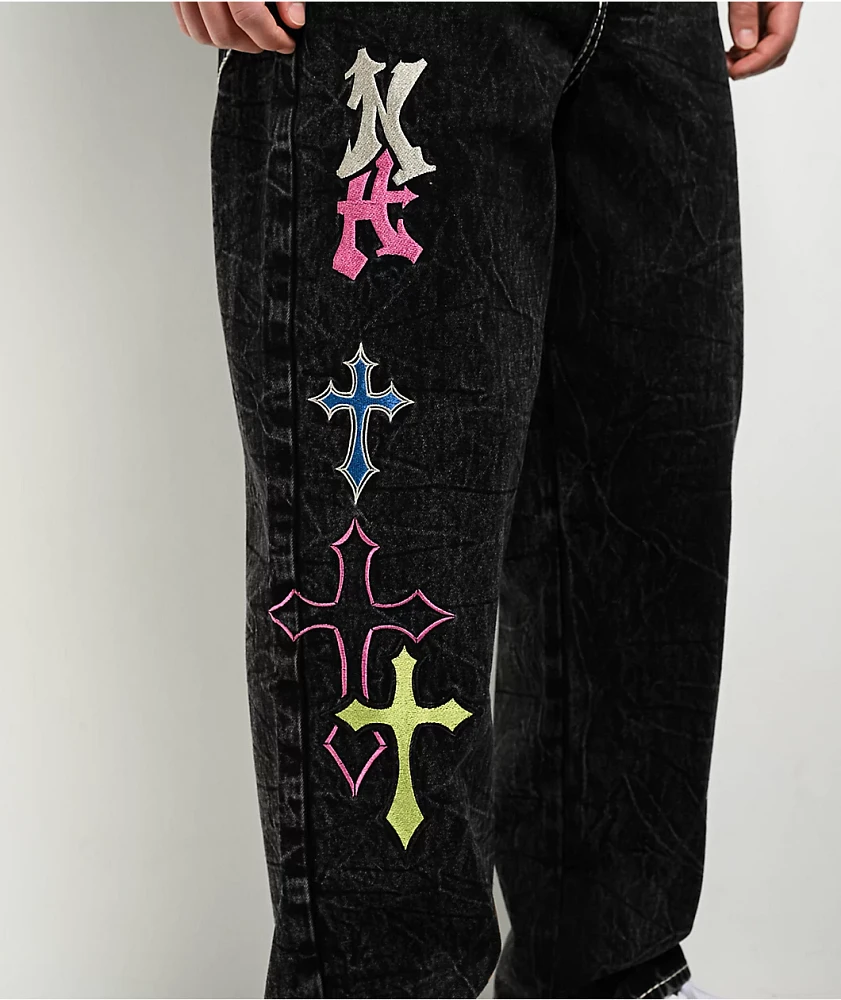 Ninth Hall Ambush Crosses Black Wash Loose Fit Jeans | Arden Fair