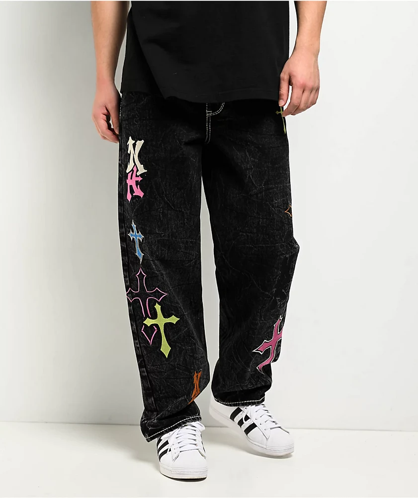 Ninth Hall Ambush Crosses Black Wash Loose Fit Jeans | Arden Fair