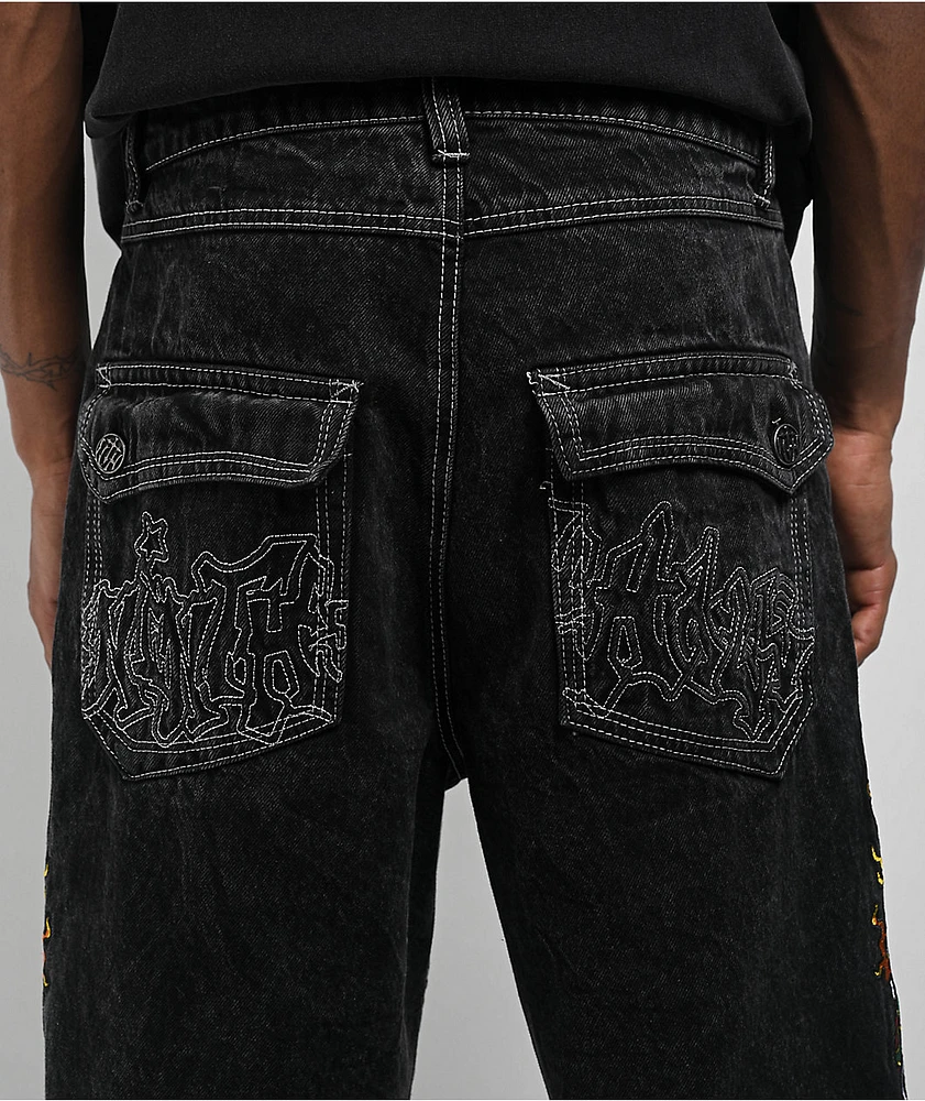 AMBUSH ブラック ワークパンツ Ninth Hall Ambush Panther Black Wash Jeans | Zumiez