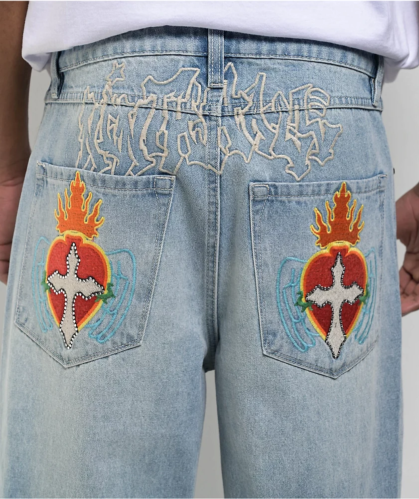 blank jeans 刺繍ケース キュートなデニムのハート形刺繍が施されたファブリック 4色 iPhone用