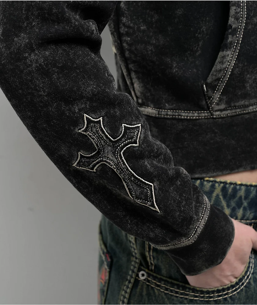 Ninth Hall Andover Cross Black Wash Zip Hoodie at Hamilton Place