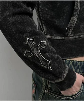 Ninth Hall Andover Cross Black Wash Zip Hoodie at Hamilton Place
