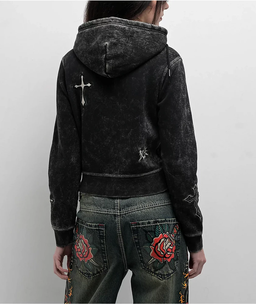Ninth Hall Andover Cross Black Wash Zip Hoodie at Hamilton Place
