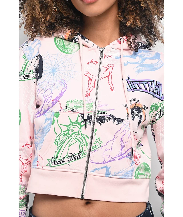 Ninth Hall Andover Pink Crop Zip Hoodie | MainPlace Mall
