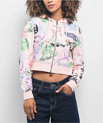 Ninth Hall Melanie Grey Wash Mega Crop Zip Hoodie | Liberty Center