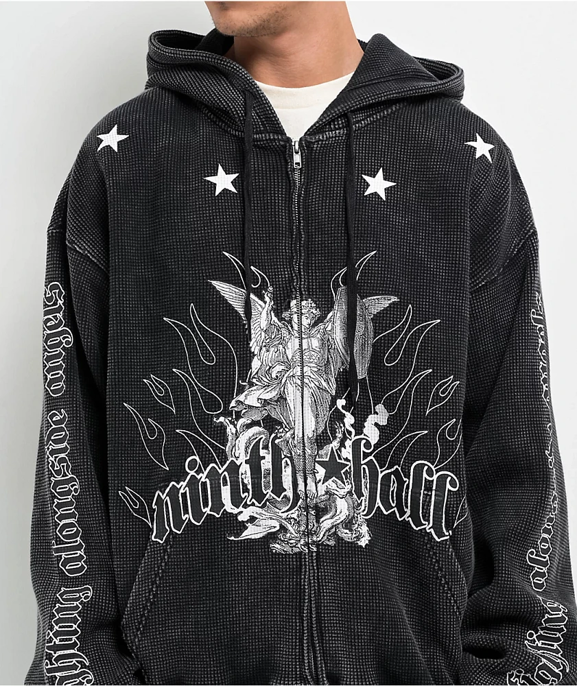 Ninth Hall Angels Black Wash Thermal Zip Hoodie | Liberty Center