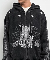 Ninth Hall Angels Black Wash Thermal Zip Hoodie | Liberty Center