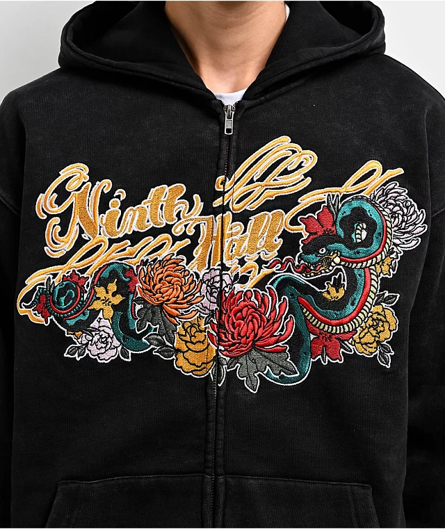 Ninth Hall Big Moves Black Wash Zip Hoodie | MainPlace Mall