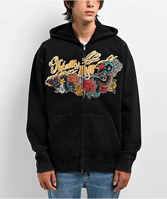 Ninth Hall Nightcrawler Black Wash Zip Hoodie | MainPlace Mall