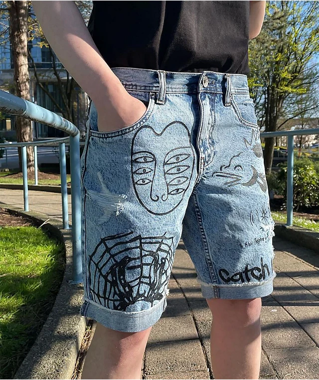 Ninth Hall Captain Scribbles Blue Denim Shorts at Hamilton Place