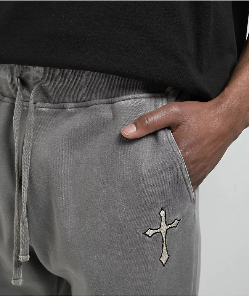 Ninth Hall Crosses Grey Wash Stacked Flare Sweatpants | Arden Fair
